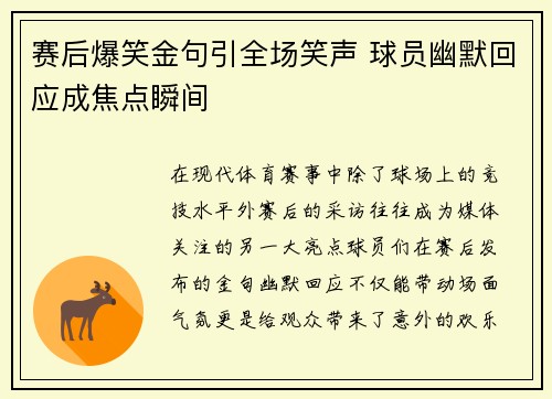 赛后爆笑金句引全场笑声 球员幽默回应成焦点瞬间